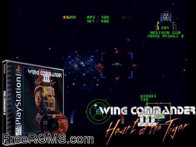 Wing Commander III - Heart of the Tiger [Disc1of4] PSX game showing 3D box cover and gameplay screenshot